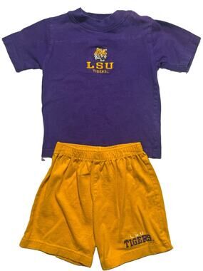 LSU Tigers Toddler 2 Piece Outfit 12M Purple T Shirt Gold Shorts NCAA